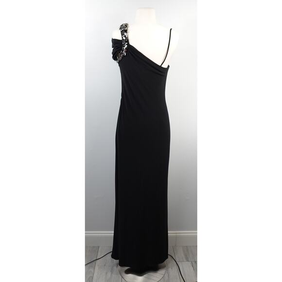 Vintage Cache One Shoulder Black Jersey Grecian Crystal Formal Dress Gown New 6 - Picture 2 of 16